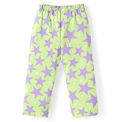 Babyhug Cotton Knit Full Sleeves Front Open Night Suit Star Print - Neon Green