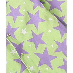 Babyhug Cotton Knit Full Sleeves Front Open Night Suit Star Print - Neon Green