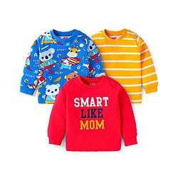 Babyhug Cotton Knit Full Sleeves T-Shirts with Stripes &  Animals  Graphics Pack of 3 - Blue Red & Orange