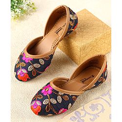 Cute Walk by Babyhug Slip On Mojaris with Floral Detailing - Navy Blue
