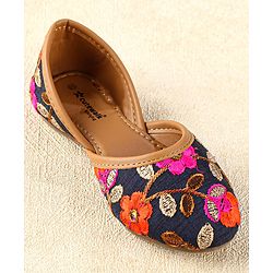 Cute Walk by Babyhug Slip On Mojaris with Floral Detailing - Navy Blue