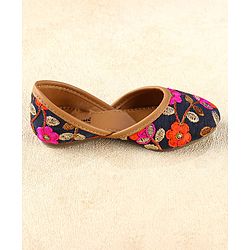 Cute Walk by Babyhug Slip On Mojaris with Floral Detailing - Navy Blue