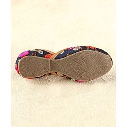 Cute Walk by Babyhug Slip On Mojaris with Floral Detailing - Navy Blue
