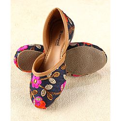 Cute Walk by Babyhug Slip On Mojaris with Floral Detailing - Navy Blue