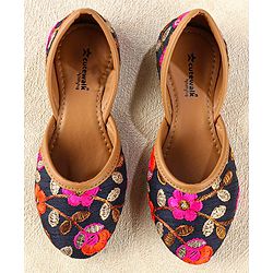 Cute Walk by Babyhug Slip On Mojaris with Floral Detailing - Navy Blue