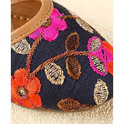 Cute Walk by Babyhug Slip On Mojaris with Floral Detailing - Navy Blue