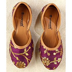 Cute Walk by Babyhug Slip On Mojaris with Sequins Embroidery  - Purple