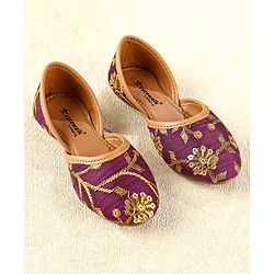 Cute Walk by Babyhug Slip On Mojaris with Sequins Embroidery  - Purple