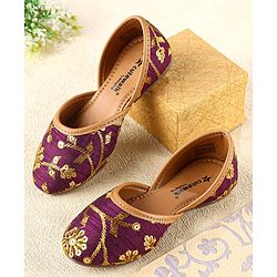 Cute Walk by Babyhug Slip On Mojaris with Sequins Embroidery  - Purple