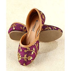 Cute Walk by Babyhug Slip On Mojaris with Sequins Embroidery  - Purple