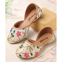 Cute Walk by Babyhug Mojaris with Floral Embroidery - Beige