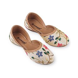 Cute Walk by Babyhug Mojaris with Floral Embroidery - Beige