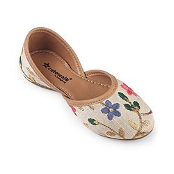 Cute Walk by Babyhug Mojaris with Floral Embroidery - Beige
