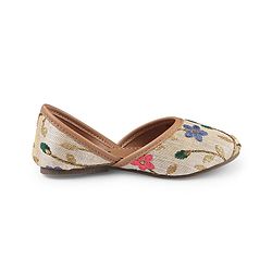 Cute Walk by Babyhug Mojaris with Floral Embroidery - Beige