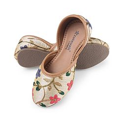 Cute Walk by Babyhug Mojaris with Floral Embroidery - Beige