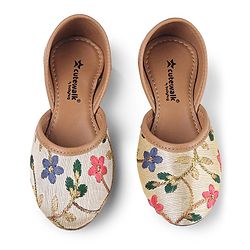 Cute Walk by Babyhug Mojaris with Floral Embroidery - Beige