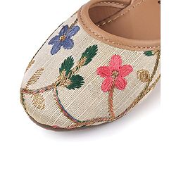 Cute Walk by Babyhug Mojaris with Floral Embroidery - Beige