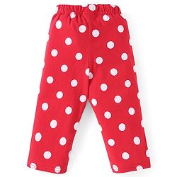 Babyhug Cotton Knit Full Sleeves Night Suit With Polka Dots Print - Red