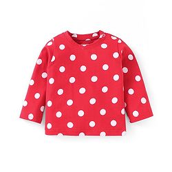 Babyhug Cotton Knit Full Sleeves Night Suit With Polka Dots Print - Red