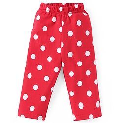 Babyhug Cotton Knit Full Sleeves Night Suit With Polka Dots Print - Red
