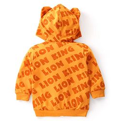 Babyhug Disney Terry Knit Full Sleeves Front Open Hooded Sweatjacket with Lion King Graphics & Ears Applique - Orange