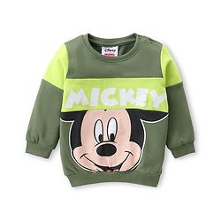 Babyhug Disney Cotton Knit Full Sleeves Sweatshirt & Lounge Pants Set With Front & Back Mickey Mouse Graphics - Green