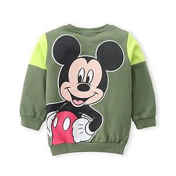 Babyhug Disney Cotton Knit Full Sleeves Sweatshirt & Lounge Pants Set With Front & Back Mickey Mouse Graphics - Green