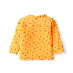 Babyhug Cotton Knit Full Sleeves Night Suit with Hearts Print - Yellow