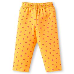 Babyhug Cotton Knit Full Sleeves Night Suit with Hearts Print - Yellow