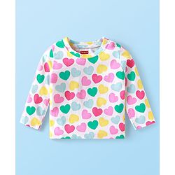 Babyhug Cotton Knit Full Sleeves Night Suit Set with Heart Print - White