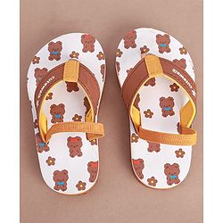 Cute Walk by Babyhug Slip on Flip Flops with Back Strap & Teddy Bear Print - Light Brown & White