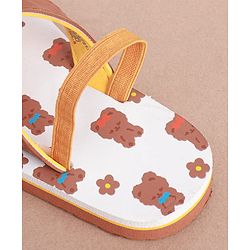 Cute Walk by Babyhug Slip on Flip Flops with Back Strap & Teddy Bear Print - Light Brown & White