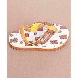 Cute Walk by Babyhug Slip on Flip Flops with Back Strap & Teddy Bear Print - Light Brown & White