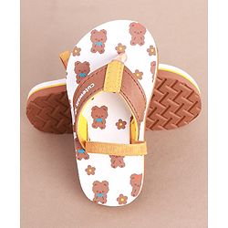 Cute Walk by Babyhug Slip on Flip Flops with Back Strap & Teddy Bear Print - Light Brown & White