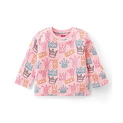Babyhug Knit Full Sleeves Winter Night Suit Crown Print - Pink
