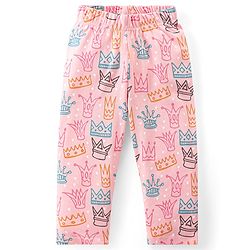 Babyhug Knit Full Sleeves Winter Night Suit Crown Print - Pink