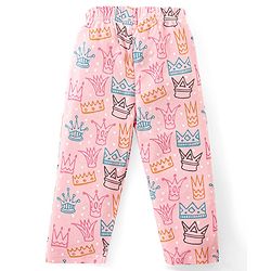 Babyhug Knit Full Sleeves Winter Night Suit Crown Print - Pink