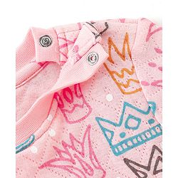 Babyhug Knit Full Sleeves Winter Night Suit Crown Print - Pink