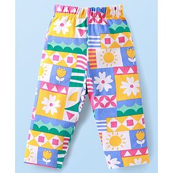 Babyhug Cotton Woven Full Sleeves Floral Printed Night Suit - Grey Blue & Yellow
