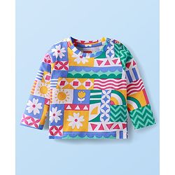 Babyhug Cotton Woven Full Sleeves Floral Printed Night Suit - Grey Blue & Yellow