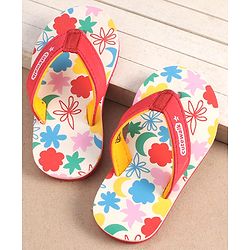 Cute Walk by Babyhug Slip On Flip Flops With Floral Print - Red