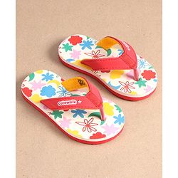 Cute Walk by Babyhug Slip On Flip Flops with Floral Print - Red
