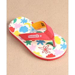 Cute Walk by Babyhug Slip On Flip Flops with Floral Print - Red