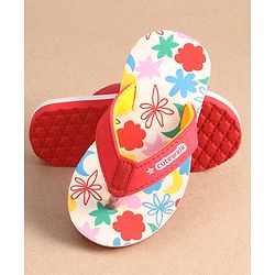 Cute Walk by Babyhug Slip On Flip Flops with Floral Print - Red