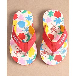 Cute Walk by Babyhug Slip On Flip Flops with Floral Print - Red