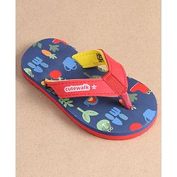 Cute Walk by Babyhug Slip On Flip Flops with Floral Print - Navy Blue