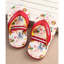 Cute Walk by Babyhug Flip Flops with Backstrap Closure & Animal Print - Red
