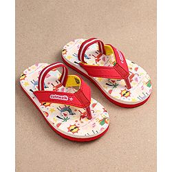 Cute Walk by Babyhug Flip Flops with Backstrap Closure & Animal Print - Red