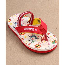 Cute Walk by Babyhug Flip Flops with Backstrap Closure & Animal Print - Red