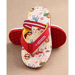 Cute Walk by Babyhug Flip Flops with Backstrap Closure & Animal Print - Red